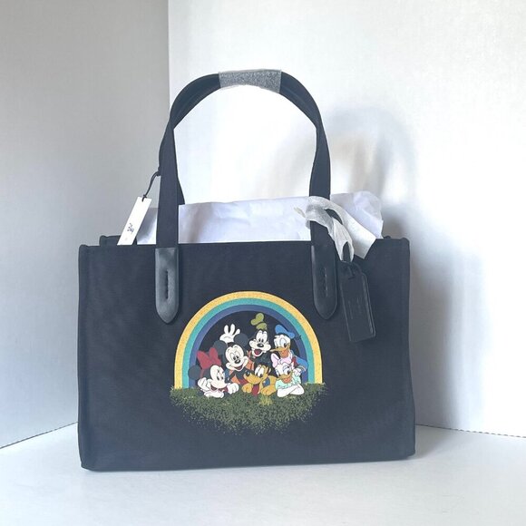 Disney X Coach Tote 30 Mickey Mouse Friends Black CS533 Medium Canvas Leather - Picture 5 of 14